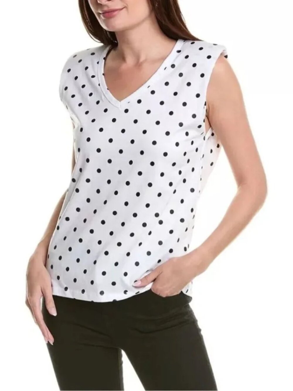 Blank NYC White & Black Polka Dot Muscle Tee Sleeveless NWT Size Medium Neutral